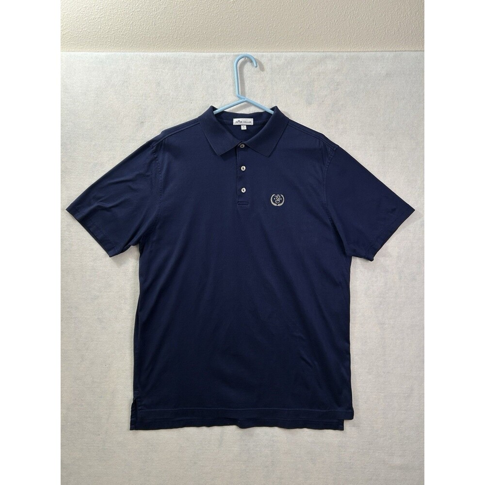 Peter Millar Mens Polo Shirt Size L Navy Blue Short Sleeve Golf Old Money Knit